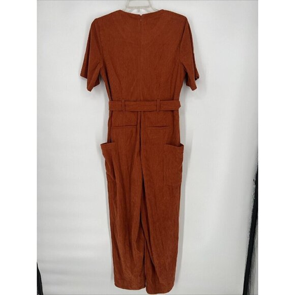Du Paradis Womens Size Small Rust Orange Belted Corduroy Jumpsuit New Fall New - Picture 6 of 13